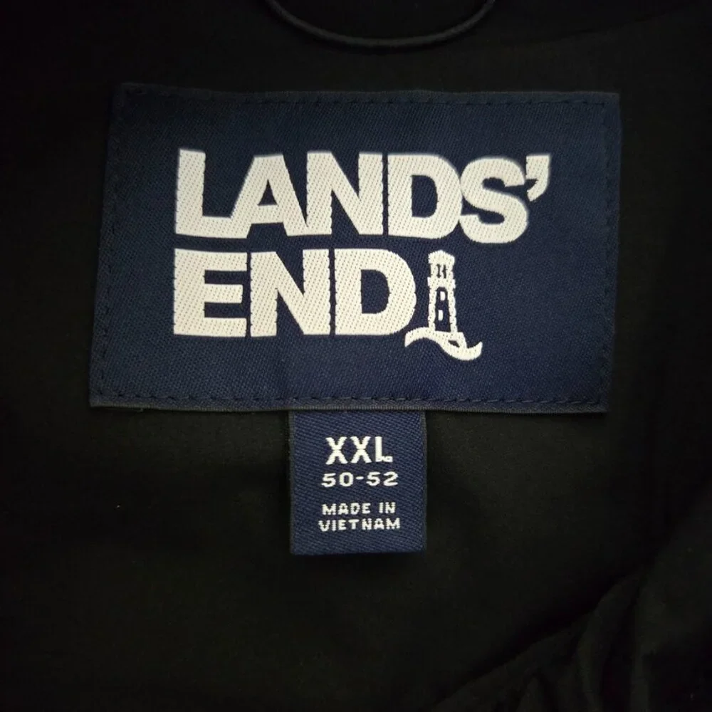 Lands End Mens Black Down Feathers Puffer Vest Full Zip Quilted XXL 50-52